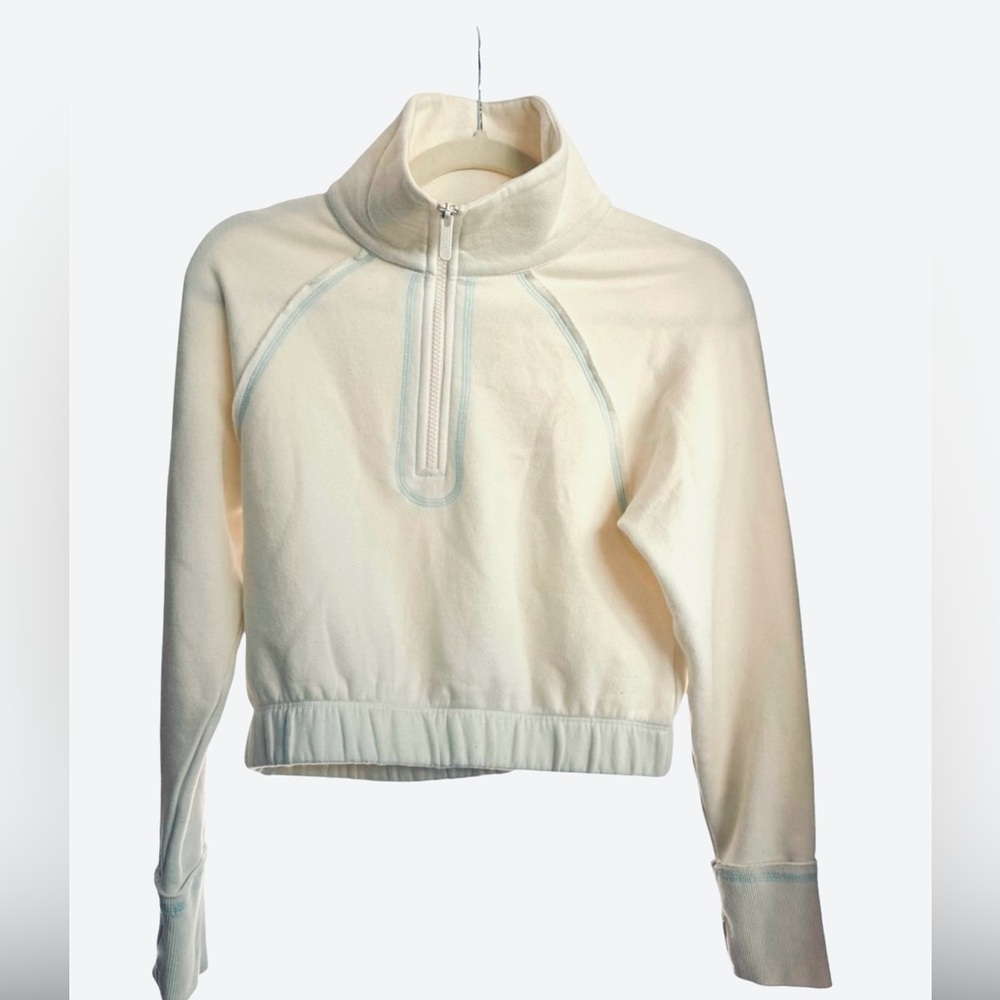 Zella Girls Half Zip Pullover Cream Blue Stitching Size 10/12